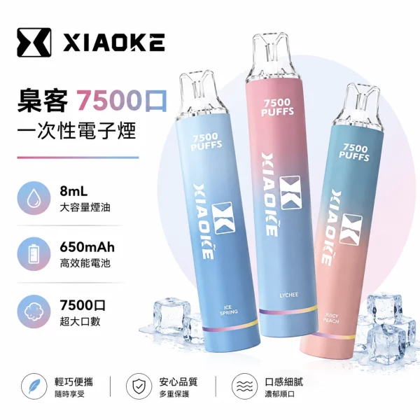 XIAOKE-梟客-7500口-一次性電子煙.webp XIAOKE 梟客 7500口 一次性電子煙 8ml預裝煙油 Mesh網狀芯 Type-C可充電 20種口味現貨:圖片 1