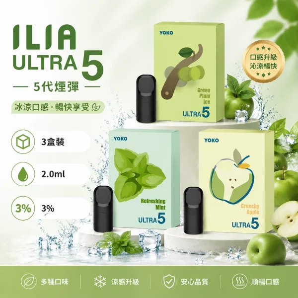 煙彈-哩亞-ILIA-Ultra5-五代-電子菸彈-1.webp ILIA 哩亞 Ultra 5 五代煙彈 2.0ml (3顆裝/3.5%濃度) 創新陶瓷芯/三重防漏 通用四/五/六代主機:圖片 1